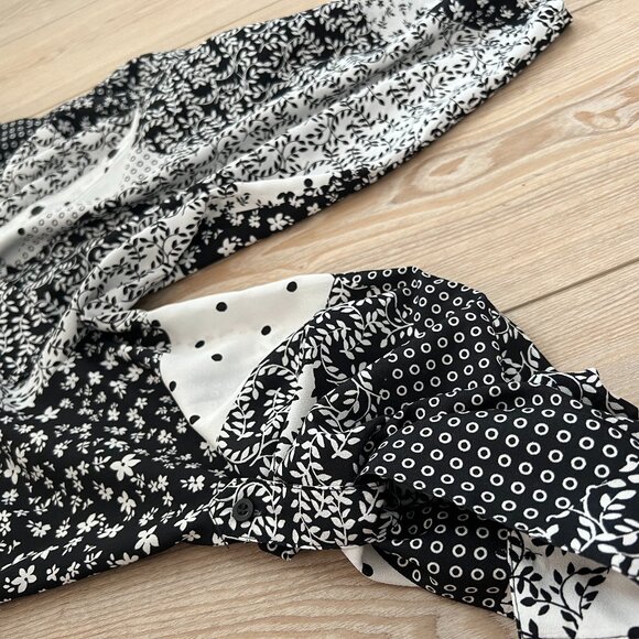 🖤Calvin Klein Women's XL Patchwork Print -button down Relaxed Shirt black White - Picture 11 of 13